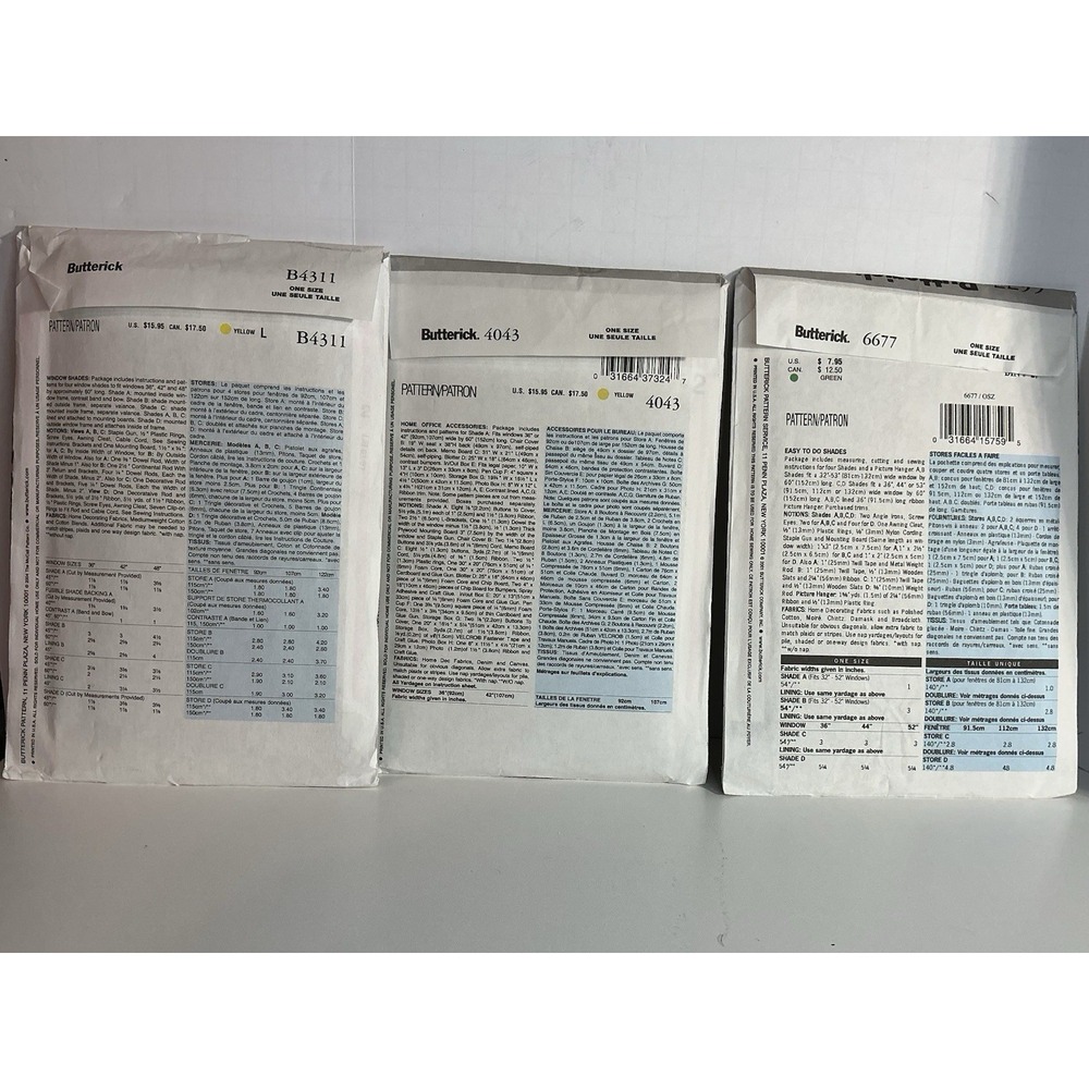 3 VTG Sewing Patterns Butterick Valances Window Treatments UNCUT